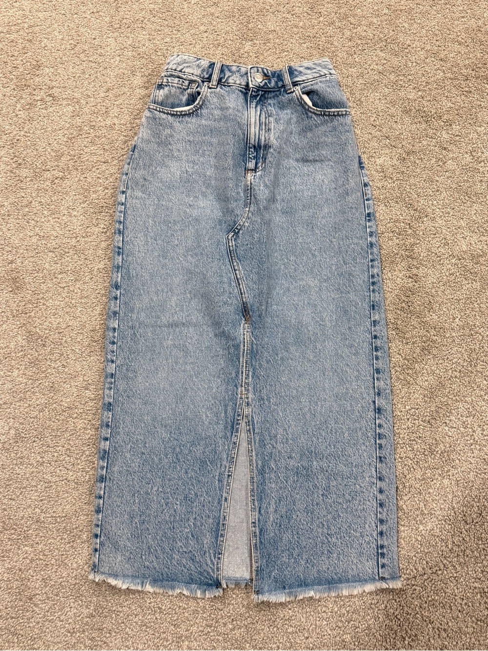 Dynamite Light Blue Denim Midi Skirt with Front Slit - Picture 2 of 6